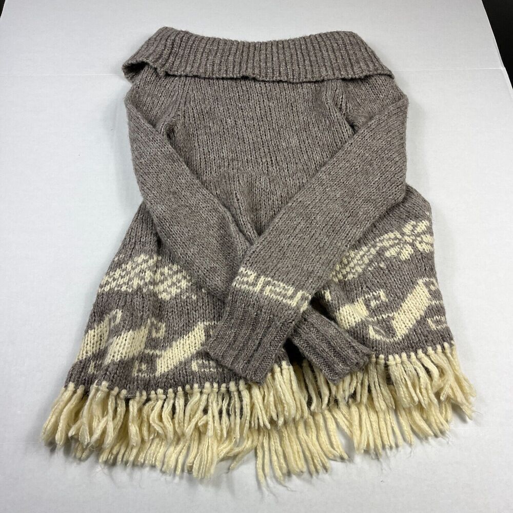 Free People Nordic Fringe Sweater Beige Cowl Neck Winter Cozy Pullover SMALL - Picture 10 of 11